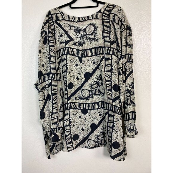 VTG Adrian Jordan 100% Silk Women Abstract Long Sleeve Button Up Top Plus Sz 26 - Picture 2 of 15